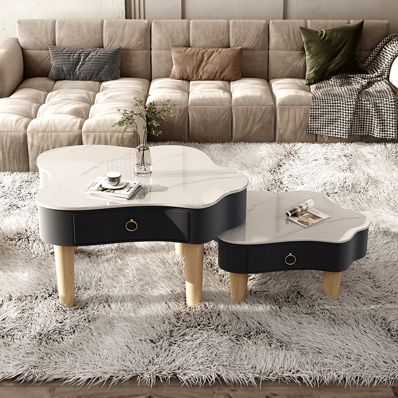 Modern Free Form Slate Cocktail Table Wood 4 Legs Coffee Table with Drawers Clearhalo 'Coffee & Accent Tables' 'Coffee Tables' 'coffee_tables' 'furn' 'furn_coffee_tables' 'Furniture' 'Living Room Furniture' 6523205