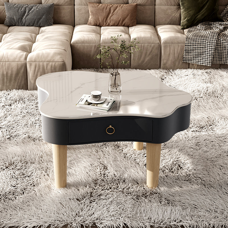 Modern Free Form Slate Cocktail Table Wood 4 Legs Coffee Table with Drawers 31.5"L x 24"W x 22"H Beige Black Clearhalo 'Coffee & Accent Tables' 'Coffee Tables' 'coffee_tables' 'furn' 'furn_coffee_tables' 'Furniture' 'Living Room Furniture' 6523206