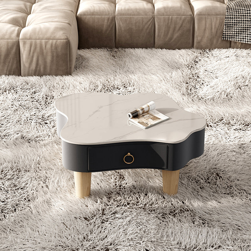 Modern Free Form Slate Cocktail Table Wood 4 Legs Coffee Table with Drawers 24"L x 20"W x 16"H Beige Black Clearhalo 'Coffee & Accent Tables' 'Coffee Tables' 'coffee_tables' 'furn' 'furn_coffee_tables' 'Furniture' 'Living Room Furniture' 6523208