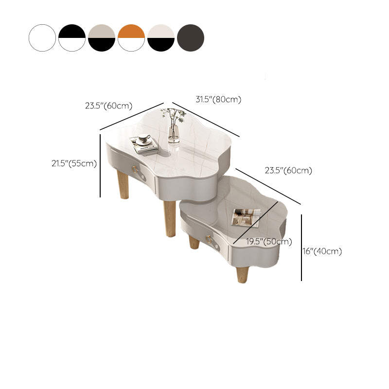 Modern Free Form Slate Cocktail Table Wood 4 Legs Coffee Table with Drawers Clearhalo 'Coffee & Accent Tables' 'Coffee Tables' 'coffee_tables' 'furn' 'furn_coffee_tables' 'Furniture' 'Living Room Furniture' 6523212