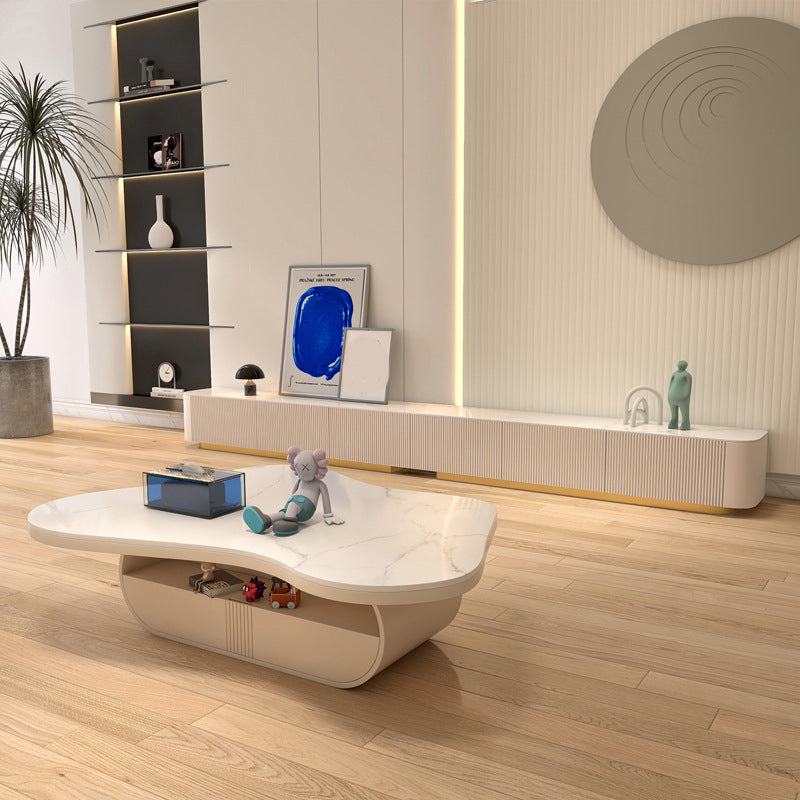 Table basse sur pied moderne en ardoise, forme libre, table de cocktail