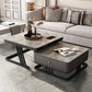 Modern Round Glass / Slate Cocktail Table Steel Frame Coffee Table with Drawer