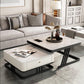 Modern Round Glass / Slate Cocktail Table Steel Frame Coffee Table with Drawer