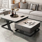 Modern Round Glass / Slate Cocktail Table Steel Frame Coffee Table with Drawer