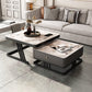 Modern Round Glass / Slate Cocktail Table Steel Frame Coffee Table with Drawer