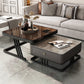 Modern Round Glass / Slate Cocktail Table Steel Frame Coffee Table with Drawer