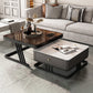 Modern Round Glass / Slate Cocktail Table Steel Frame Coffee Table with Drawer