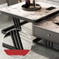 Modern Round Glass / Slate Cocktail Table Steel Frame Coffee Table with Drawer