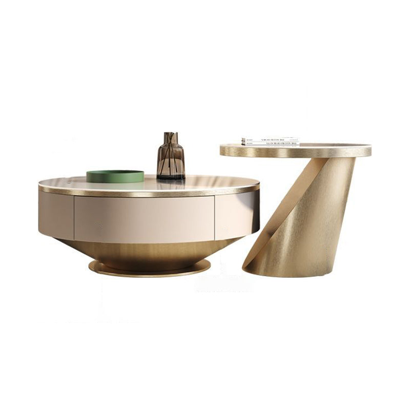 Modern Pedestal Coffee Table Slate Round 2-Piece Coffee Table Set Gold Clearhalo 'Coffee & Accent Tables' 'Coffee Tables' 'coffee_tables' 'furn' 'furn_coffee_tables' 'Furniture' 'Living Room Furniture' 6523361