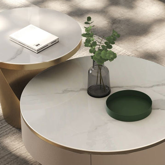 Modern Pedestal Coffee Table Slate Round 2-Piece Coffee Table Set