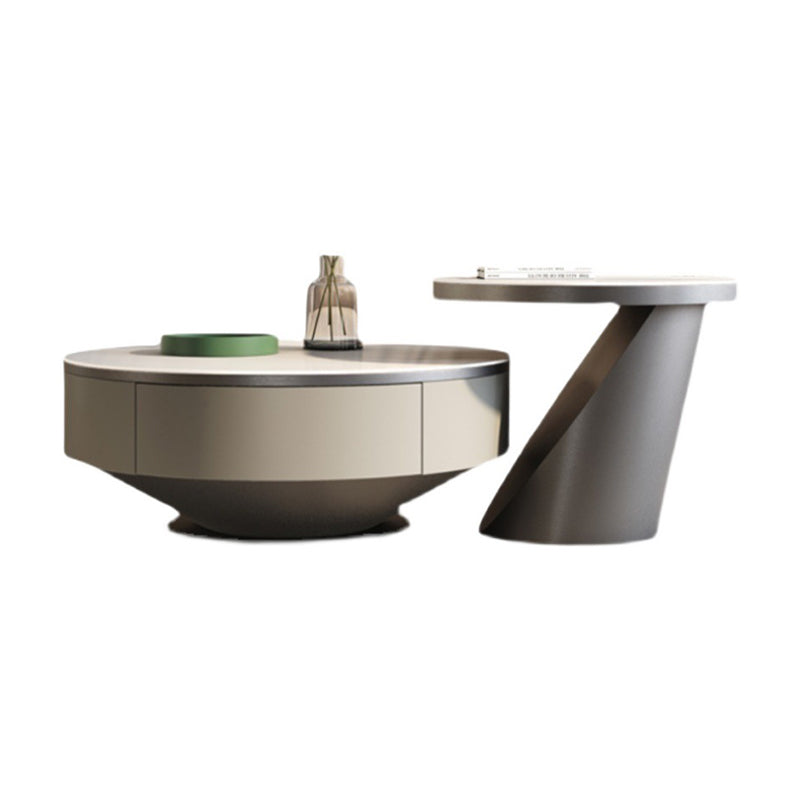 Modern Pedestal Coffee Table Slate Round 2-Piece Coffee Table Set Gray Clearhalo 'Coffee & Accent Tables' 'Coffee Tables' 'coffee_tables' 'furn' 'furn_coffee_tables' 'Furniture' 'Living Room Furniture' 6523365