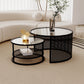 Tropical Round Frame Cocktail Table Glass Top Coffee Cocktail Table Clearhalo 'Coffee & Accent Tables' 'Coffee Tables' 'coffee_tables' 'furn' 'furn_coffee_tables' 'Furniture' 'Living Room Furniture' 6523457