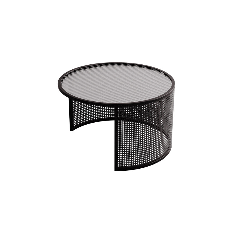 Tropical Round Frame Cocktail Table Glass Top Coffee Cocktail Table Black Clearhalo 'Coffee & Accent Tables' 'Coffee Tables' 'coffee_tables' 'furn' 'furn_coffee_tables' 'Furniture' 'Living Room Furniture' 6523458