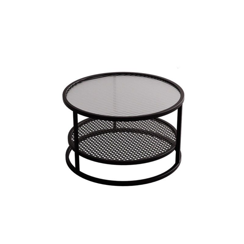 Tropical Round Frame Cocktail Table Glass Top Coffee Cocktail Table Black Clearhalo 'Coffee & Accent Tables' 'Coffee Tables' 'coffee_tables' 'furn' 'furn_coffee_tables' 'Furniture' 'Living Room Furniture' 6523460