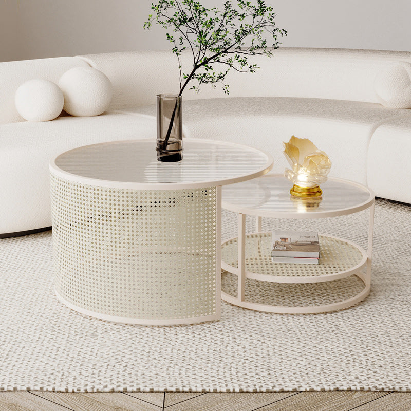 Tropical Round Frame Cocktail Table Glass Top Coffee Cocktail Table Clearhalo 'Coffee & Accent Tables' 'Coffee Tables' 'coffee_tables' 'furn' 'furn_coffee_tables' 'Furniture' 'Living Room Furniture' 6523461