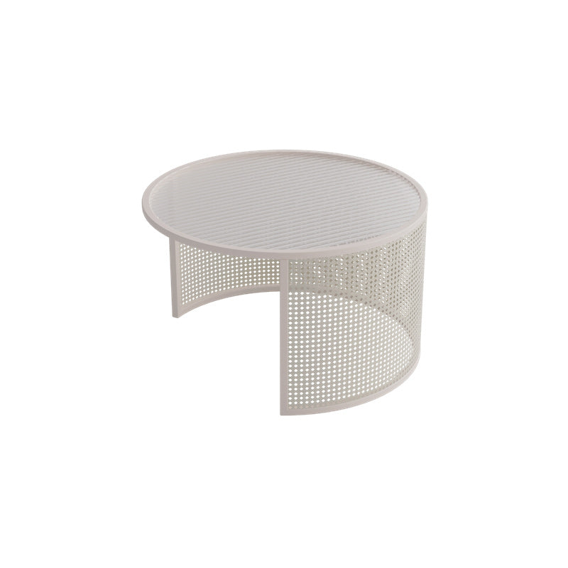 Tropical Round Frame Cocktail Table Glass Top Coffee Cocktail Table Off-White Clearhalo 'Coffee & Accent Tables' 'Coffee Tables' 'coffee_tables' 'furn' 'furn_coffee_tables' 'Furniture' 'Living Room Furniture' 6523463