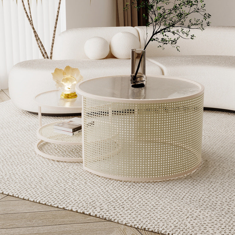 Tropical Round Frame Cocktail Table Glass Top Coffee Cocktail Table Clearhalo 'Coffee & Accent Tables' 'Coffee Tables' 'coffee_tables' 'furn' 'furn_coffee_tables' 'Furniture' 'Living Room Furniture' 6523464