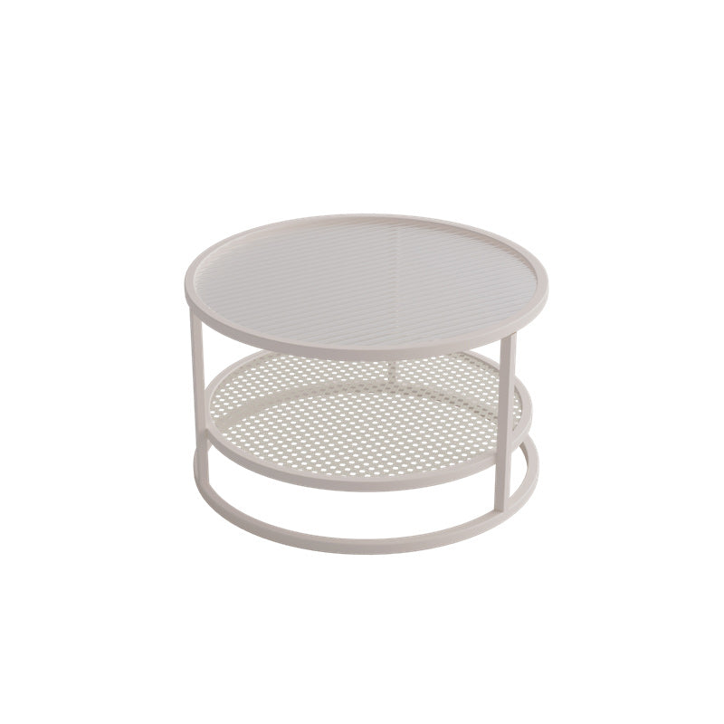 Tropical Round Frame Cocktail Table Glass Top Coffee Cocktail Table Off-White Clearhalo 'Coffee & Accent Tables' 'Coffee Tables' 'coffee_tables' 'furn' 'furn_coffee_tables' 'Furniture' 'Living Room Furniture' 6523465