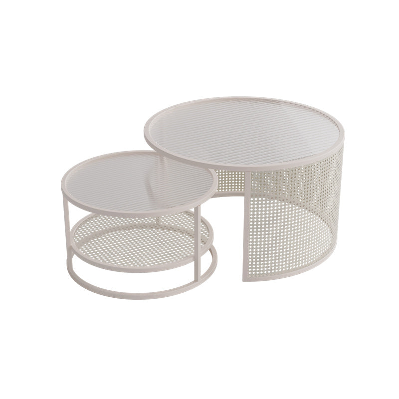 Tropical Round Frame Cocktail Table Glass Top Coffee Cocktail Table Off-White Clearhalo 'Coffee & Accent Tables' 'Coffee Tables' 'coffee_tables' 'furn' 'furn_coffee_tables' 'Furniture' 'Living Room Furniture' 6523467