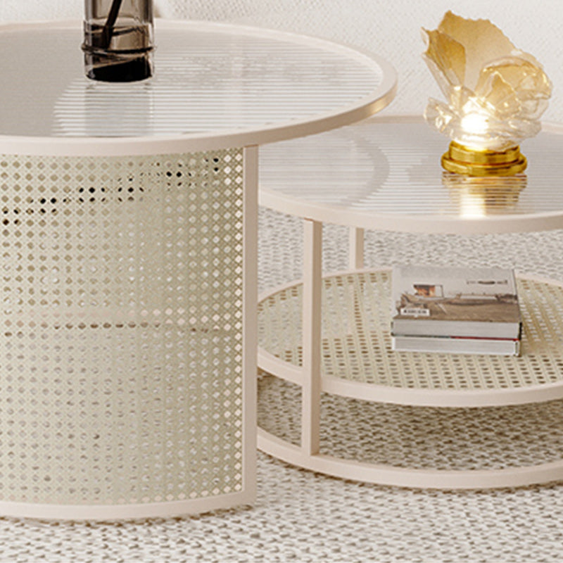 Tropical Round Frame Cocktail Table Glass Top Coffee Cocktail Table Clearhalo 'Coffee & Accent Tables' 'Coffee Tables' 'coffee_tables' 'furn' 'furn_coffee_tables' 'Furniture' 'Living Room Furniture' 6523469