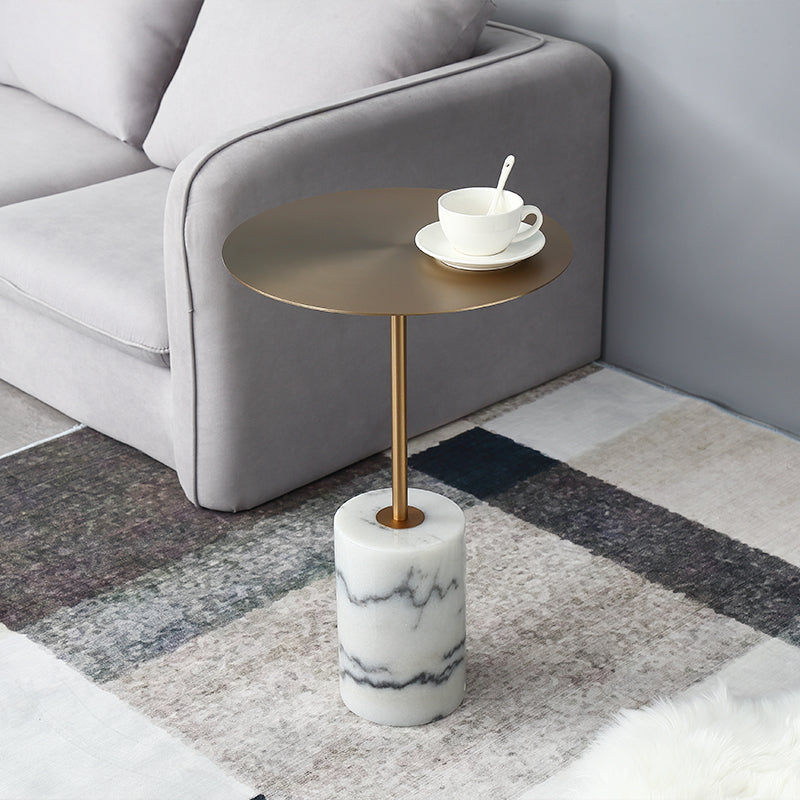 23.62 inch Tall Pedestal Side Table Metal and Marble Side End Table