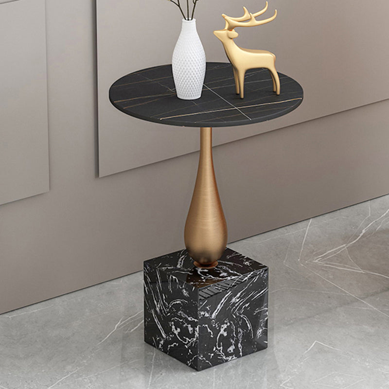 Modern 13.77" Wide End Table Round Stone Top Pedestal Side Table Black-Gold 1 Clearhalo 'Coffee & Accent Tables' 'End & Side Tables' 'end_side_tables' 'furn' 'furn_end_side_tables' 'Furniture' 'Living Room Furniture' 6523505