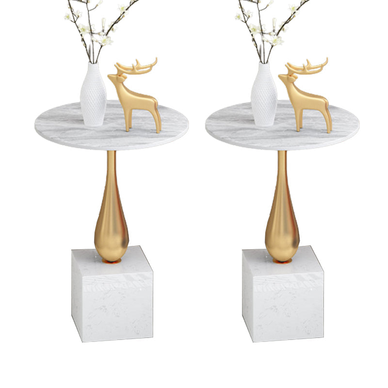 Modern 13.77" Wide End Table Round Stone Top Pedestal Side Table White-Gold 2 Clearhalo 'Coffee & Accent Tables' 'End & Side Tables' 'end_side_tables' 'furn' 'furn_end_side_tables' 'Furniture' 'Living Room Furniture' 6523506