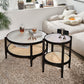 Tropical Round Cocktail Table Glass Top Coffee Cocktail Table with Storage