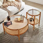 Tropical Round Cocktail Table Glass Top Coffee Cocktail Table with Storage
