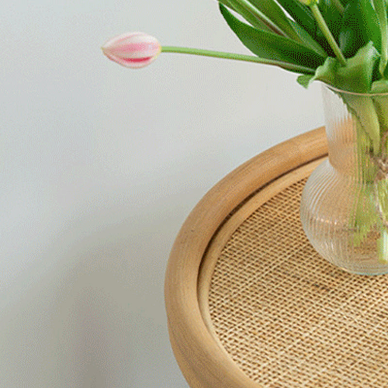 Tropical Round Cocktail Table Light Wood Coffee Cocktail Table with Storage