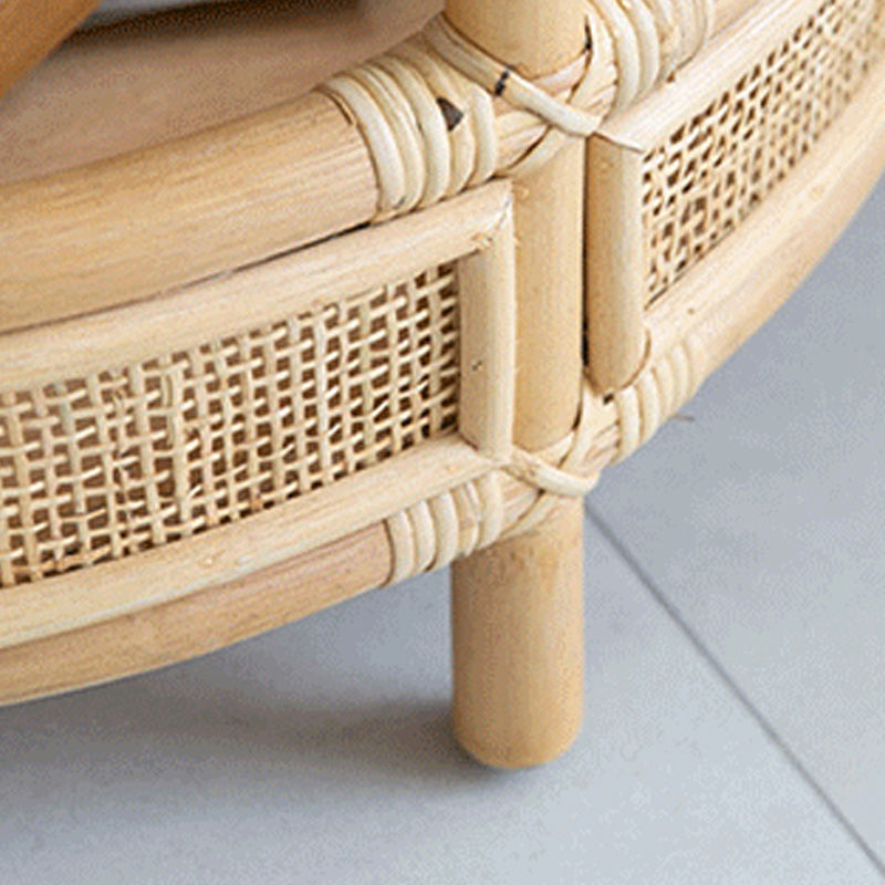 Tropical Round Cocktail Table Light Wood Coffee Cocktail Table with Storage