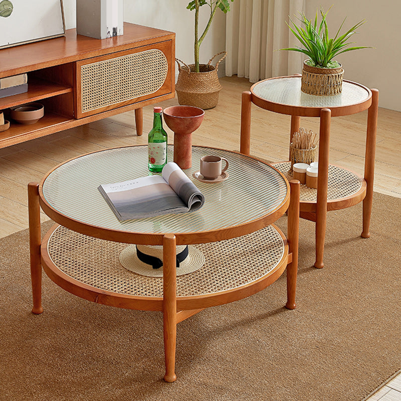 Tropical Round Cocktail Table Glass Top Coffee Cocktail Table with Shelf Clearhalo 'Coffee & Accent Tables' 'Coffee Tables' 'coffee_tables' 'furn' 'furn_coffee_tables' 'Furniture' 'Living Room Furniture' 6523563
