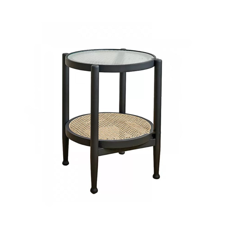 Tropical Round Cocktail Table Glass Top Coffee Cocktail Table with Shelf 19.7"L x 19.7"W x 23.5"H Black Clearhalo 'Coffee & Accent Tables' 'Coffee Tables' 'coffee_tables' 'furn' 'furn_coffee_tables' 'Furniture' 'Living Room Furniture' 6523564