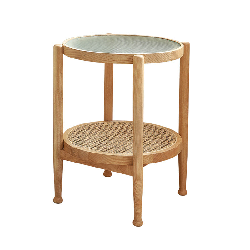 Tropical Round Cocktail Table Glass Top Coffee Cocktail Table with Shelf Clearhalo 'Coffee & Accent Tables' 'Coffee Tables' 'coffee_tables' 'furn' 'furn_coffee_tables' 'Furniture' 'Living Room Furniture' 6523571