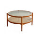Tropical Round Cocktail Table Glass Top Coffee Cocktail Table with Shelf 35"L x 35"W x 17.7"H Cherry Wood Clearhalo 'Coffee & Accent Tables' 'Coffee Tables' 'coffee_tables' 'furn' 'furn_coffee_tables' 'Furniture' 'Living Room Furniture' 6523575