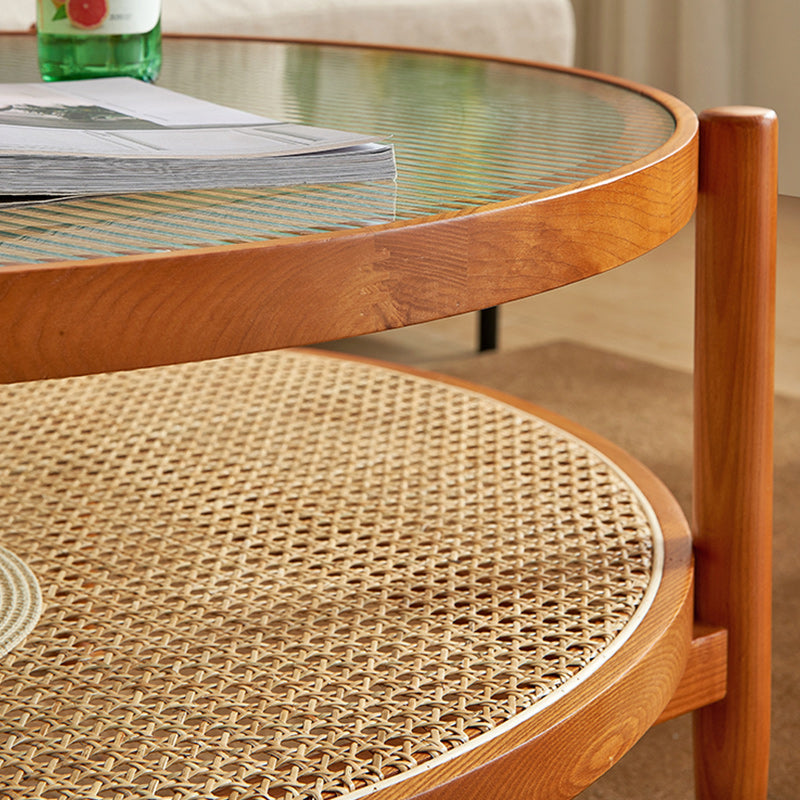 Tropical Round Cocktail Table Glass Top Coffee Cocktail Table with Shelf Clearhalo 'Coffee & Accent Tables' 'Coffee Tables' 'coffee_tables' 'furn' 'furn_coffee_tables' 'Furniture' 'Living Room Furniture' 6523576