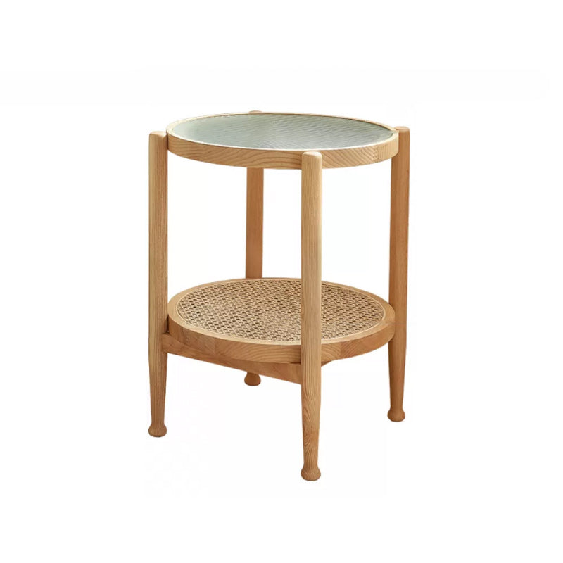 Tropical Round Cocktail Table Glass Top Coffee Cocktail Table with Shelf 19.7"L x 19.7"W x 23.5"H Natural Clearhalo 'Coffee & Accent Tables' 'Coffee Tables' 'coffee_tables' 'furn' 'furn_coffee_tables' 'Furniture' 'Living Room Furniture' 6523579