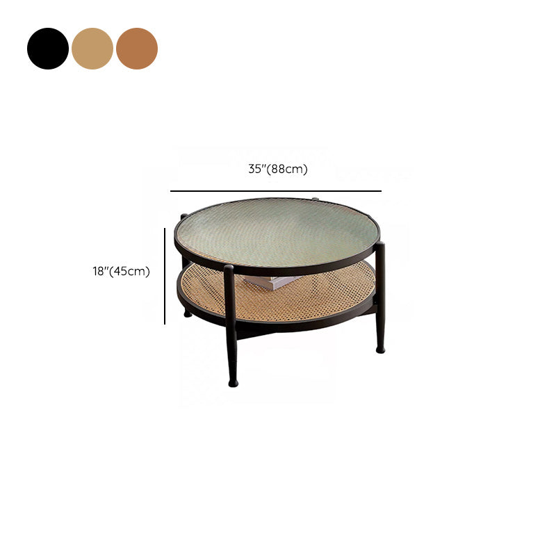 Tropical Round Cocktail Table Glass Top Coffee Cocktail Table with Shelf Clearhalo 'Coffee & Accent Tables' 'Coffee Tables' 'coffee_tables' 'furn' 'furn_coffee_tables' 'Furniture' 'Living Room Furniture' 6523592