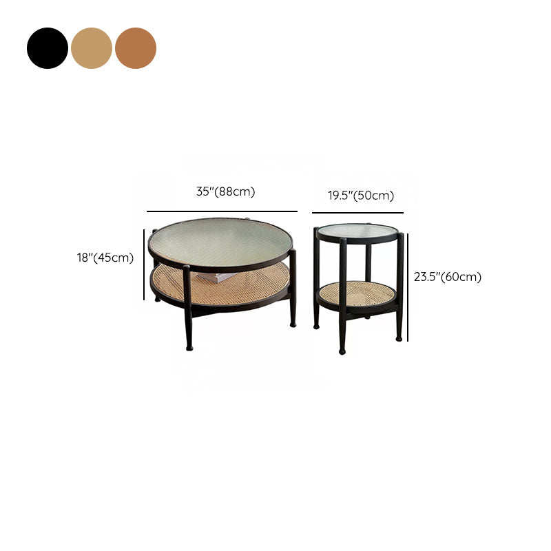 Tropical Round Cocktail Table Glass Top Coffee Cocktail Table with Shelf Clearhalo 'Coffee & Accent Tables' 'Coffee Tables' 'coffee_tables' 'furn' 'furn_coffee_tables' 'Furniture' 'Living Room Furniture' 6523595