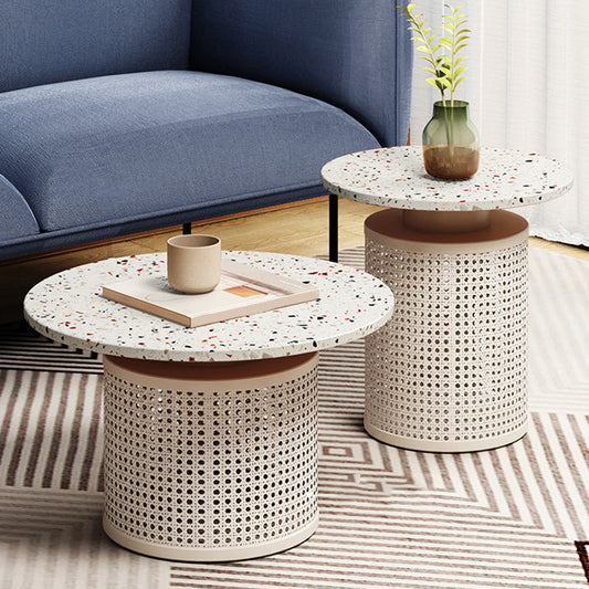 現代的な丸いカクテルテーブルスレートフレームコーヒーカクテルテーブル