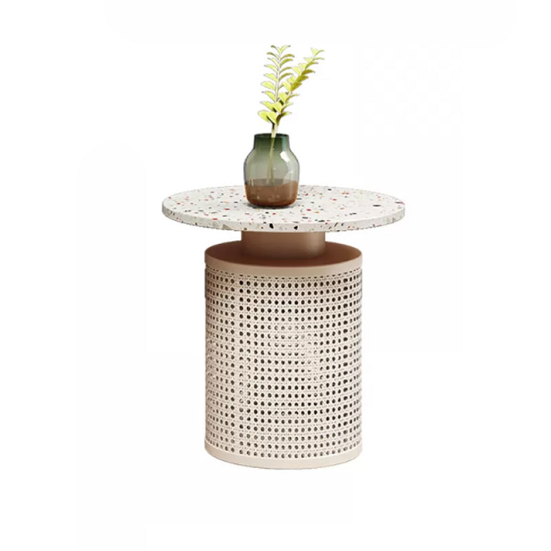 Contemporary Round Cocktail Table Slate Frame Coffee Cocktail Table 18"L x 18"W x 20"H Beige Clearhalo 'Coffee & Accent Tables' 'Coffee Tables' 'coffee_tables' 'furn' 'furn_coffee_tables' 'Furniture' 'Living Room Furniture' 6523604