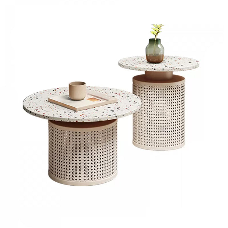 Eigentijdse ronde cocktailtafel met leistenen frame koffiecocktailtafel