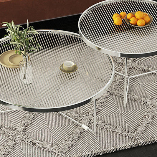 モダンな丸いコーヒーテーブルガラストップとアイアンコーヒーまたはエンドテーブルクロスレッグ