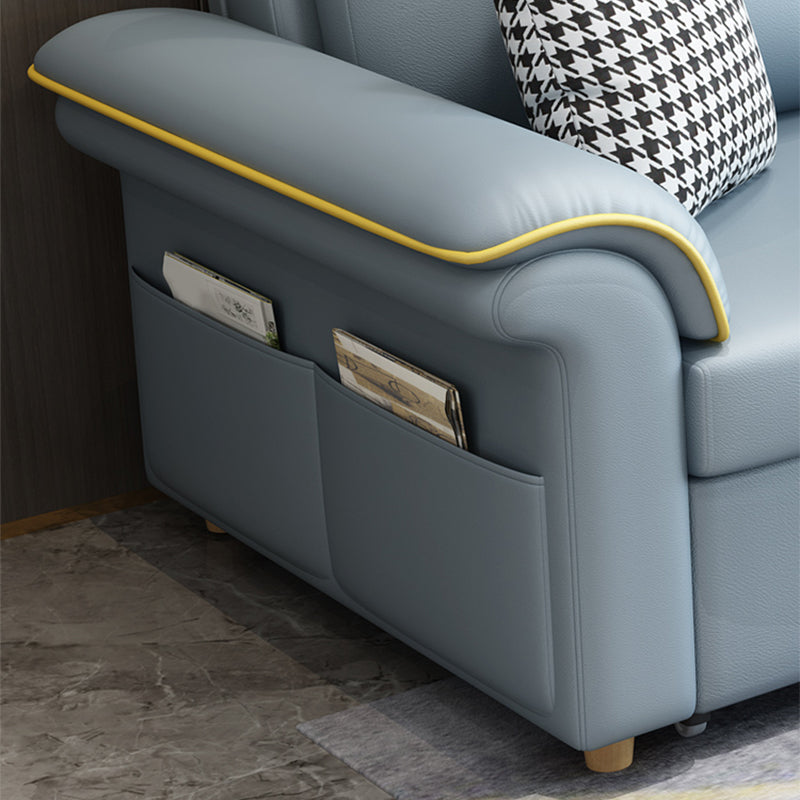 ストレージスカンジナビアソファベッドと青いフェイクレザースリーパーソファ