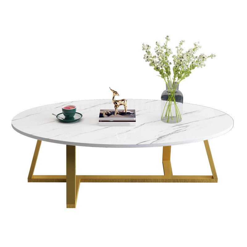 Modern Oval Coffee Table Wood and Steel Coffee Table Cross Legs
