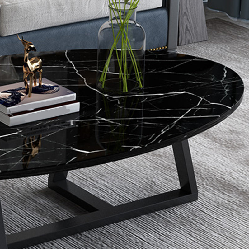 Modern Oval Coffee Table Wood and Steel Coffee Table Cross Legs
