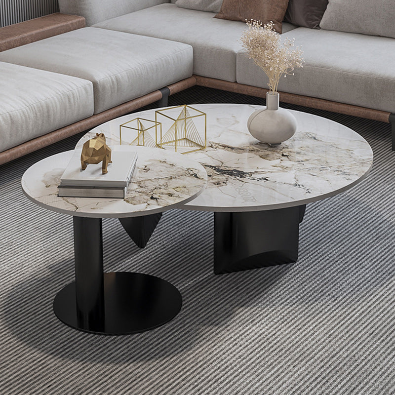Contemporary Round Coffee or End Table Iron and Stone Coffee Table in Black and White Clearhalo 'Coffee & Accent Tables' 'Coffee Tables' 'coffee_tables' 'furn' 'furn_coffee_tables' 'Furniture' 'Living Room Furniture' 6523819