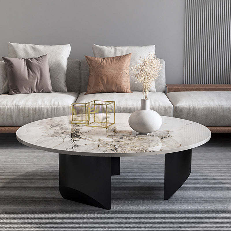 Contemporary Round Coffee or End Table Iron and Stone Coffee Table in Black and White 1 Clearhalo 'Coffee & Accent Tables' 'Coffee Tables' 'coffee_tables' 'furn' 'furn_coffee_tables' 'Furniture' 'Living Room Furniture' 6523820