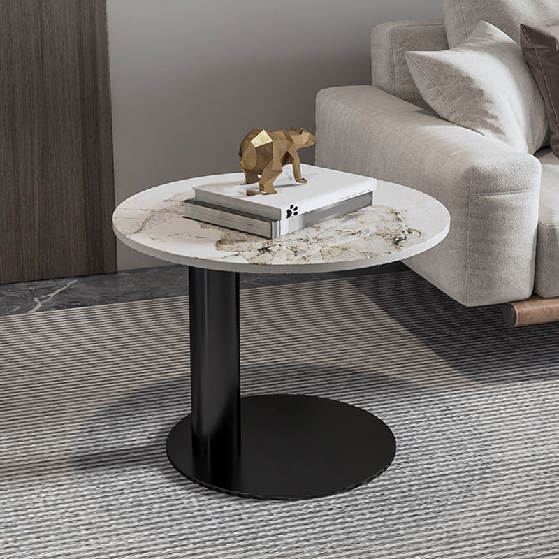 Contemporary Round Coffee or End Table Iron and Stone Coffee Table in Black and White 1 Clearhalo 'Coffee & Accent Tables' 'Coffee Tables' 'coffee_tables' 'furn' 'furn_coffee_tables' 'Furniture' 'Living Room Furniture' 6523821
