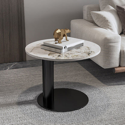 Contemporary Round Coffee or End Table Iron and Stone Coffee Table in Black and White 1 Clearhalo 'Coffee & Accent Tables' 'Coffee Tables' 'coffee_tables' 'furn' 'furn_coffee_tables' 'Furniture' 'Living Room Furniture' 6523821